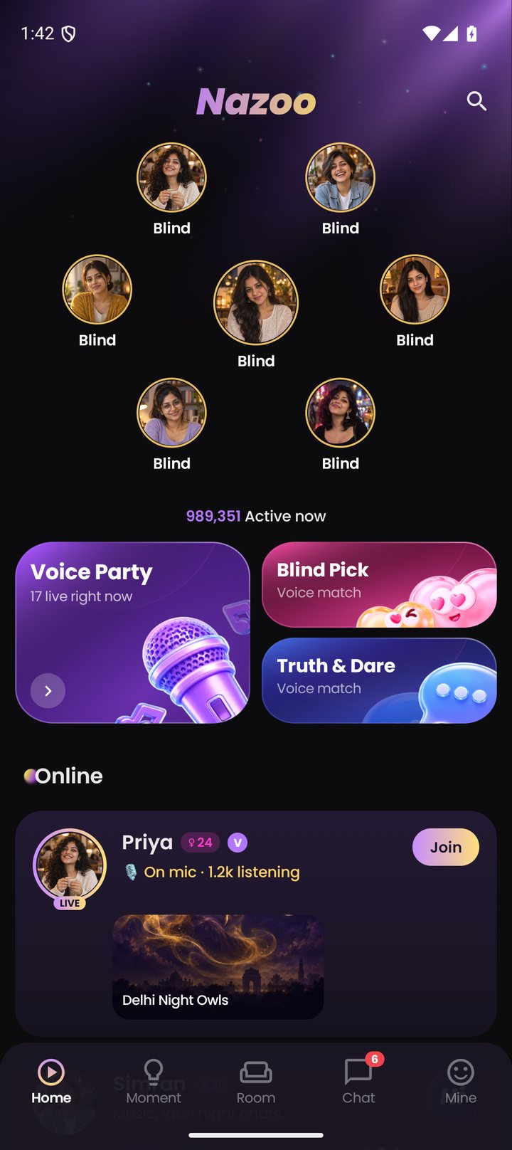 The Nazoo home screen in English, India region.